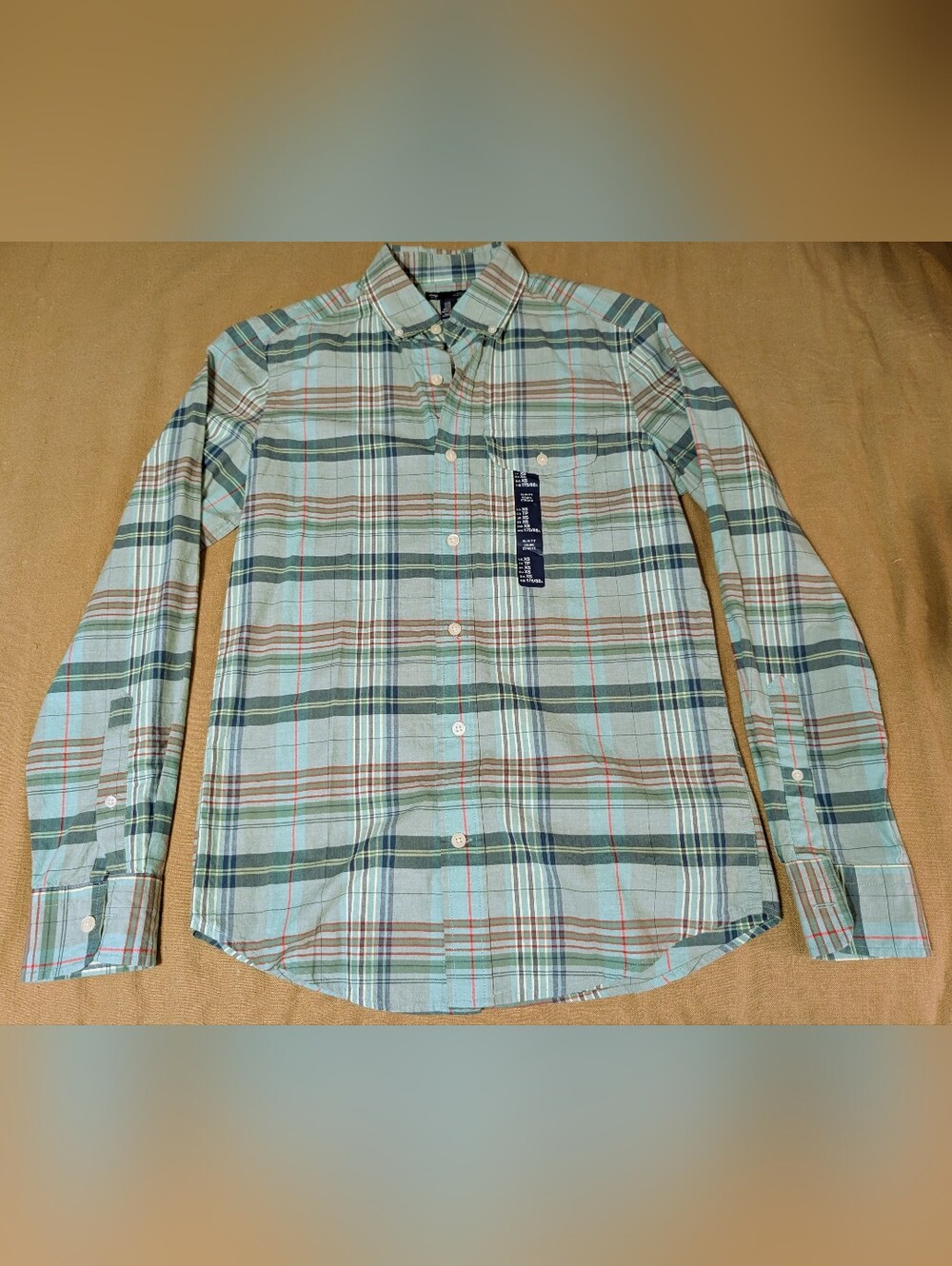 GAP Light Blue and Green Plaid Button-Down Shirt